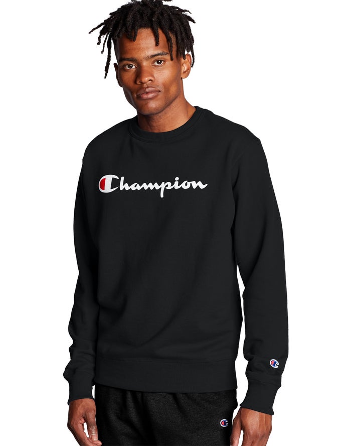 Champion Herre Sweatshirt Sort - Powerblend Crew Script Logo - Danmark XOT-814063